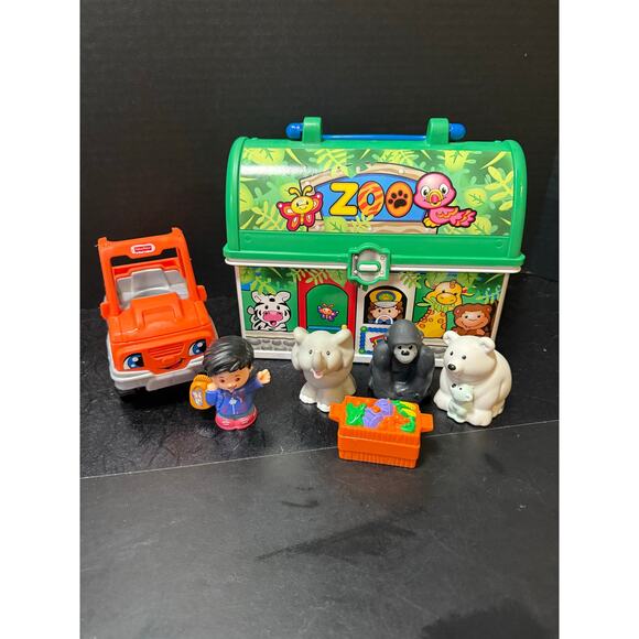 Fisher Price Little People On The Go Zoo 3 animals zoo keeper food orange truck - Picture 1 of 10